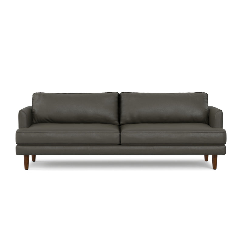 90" Leather Sofa With Brown Legs - Black