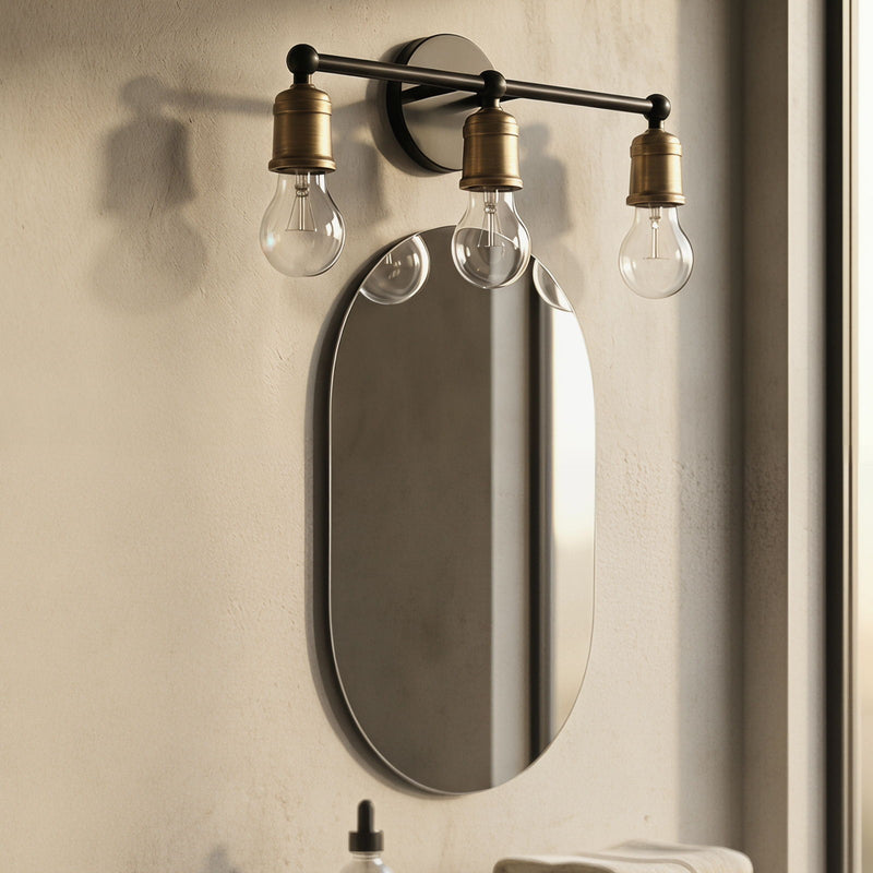 3 Light Wall Sconce, Vanity Light, No Bulbs Included - Black / Gold