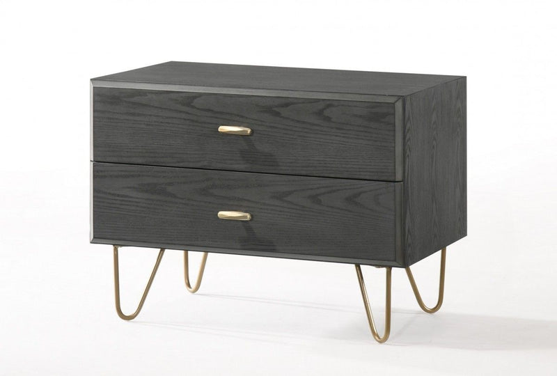 Contemporary Nightstand With Two Drawers - Gray And Gold