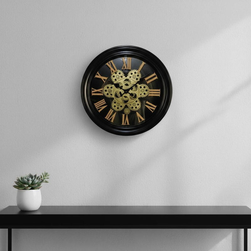 Silent Skeleton Exposed Gear Round Wall Clock - Black / Orange / Gold