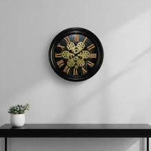 Load image into Gallery viewer, Silent Skeleton Exposed Gear Round Wall Clock - Black / Orange / Gold
