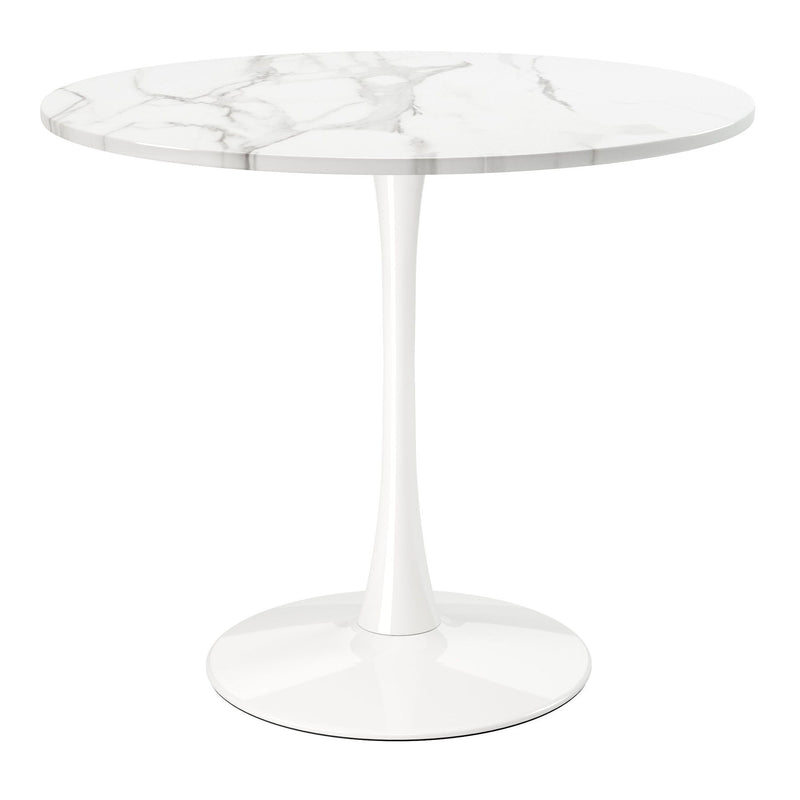 36" Rounded Metal Pedestal Base Dining Table - White