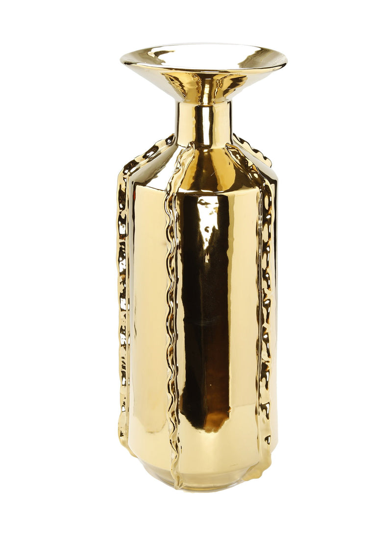 Trumpet Table Vase With Sculptural Details - Gold