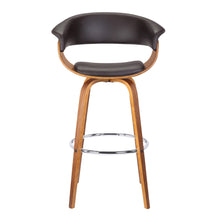 Load image into Gallery viewer, Faux Leather And Solid Wood Swivel Low Back Bar Height Bar Chair - Brown
