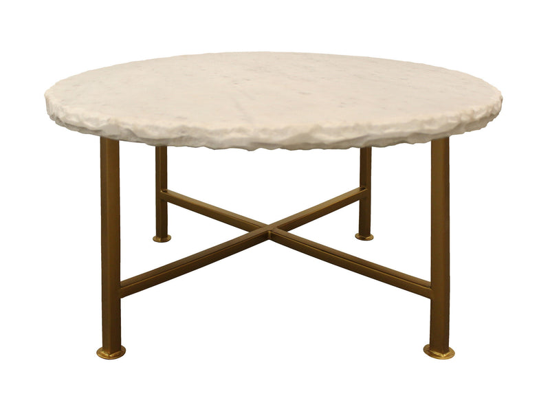 Genuine Marble Round Coffee Table - Brass And Ivory