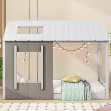 Load image into Gallery viewer, Twin Size House Platform Bed With Roof And Window - Natural / White
