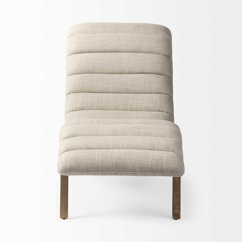 Fabric Tufted Lounge Chair - Cream And Wood Brown