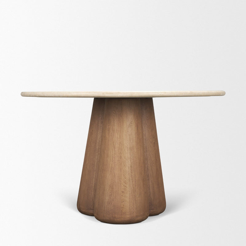 Marble Solid Wood Pedestal Base Round Top Dining Table (727908) - Beige / Brown