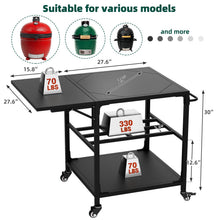 Load image into Gallery viewer, Outdoor Grill Table, Prep Cart With Wheels, Storage Shelf And Hooks - Black
