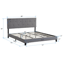 Load image into Gallery viewer, King Size Upholstered Platform Bed Frame With Button Tufted Fabric Headboard, No Box Spring Needed, Wood Slat Support
