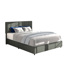 Load image into Gallery viewer, Vera Queen Size Gray Linen Upholstered Platform Bed with Patented 4 Drawers Storage, Square Stitched Button Tufted Headboard, Wooden Slat Mattress Support No Box Spring Required
