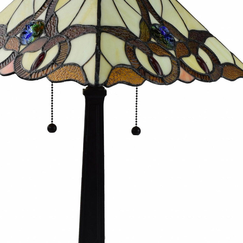Metal Two Light Candlestick Table Lamp With Beige Empire Shade - Dark Brown
