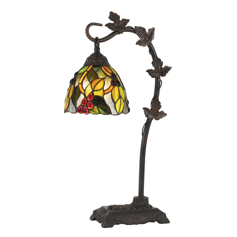 Metal Tiffany Style Table Lamp With Hanging Stained Glass Shade - Bronze