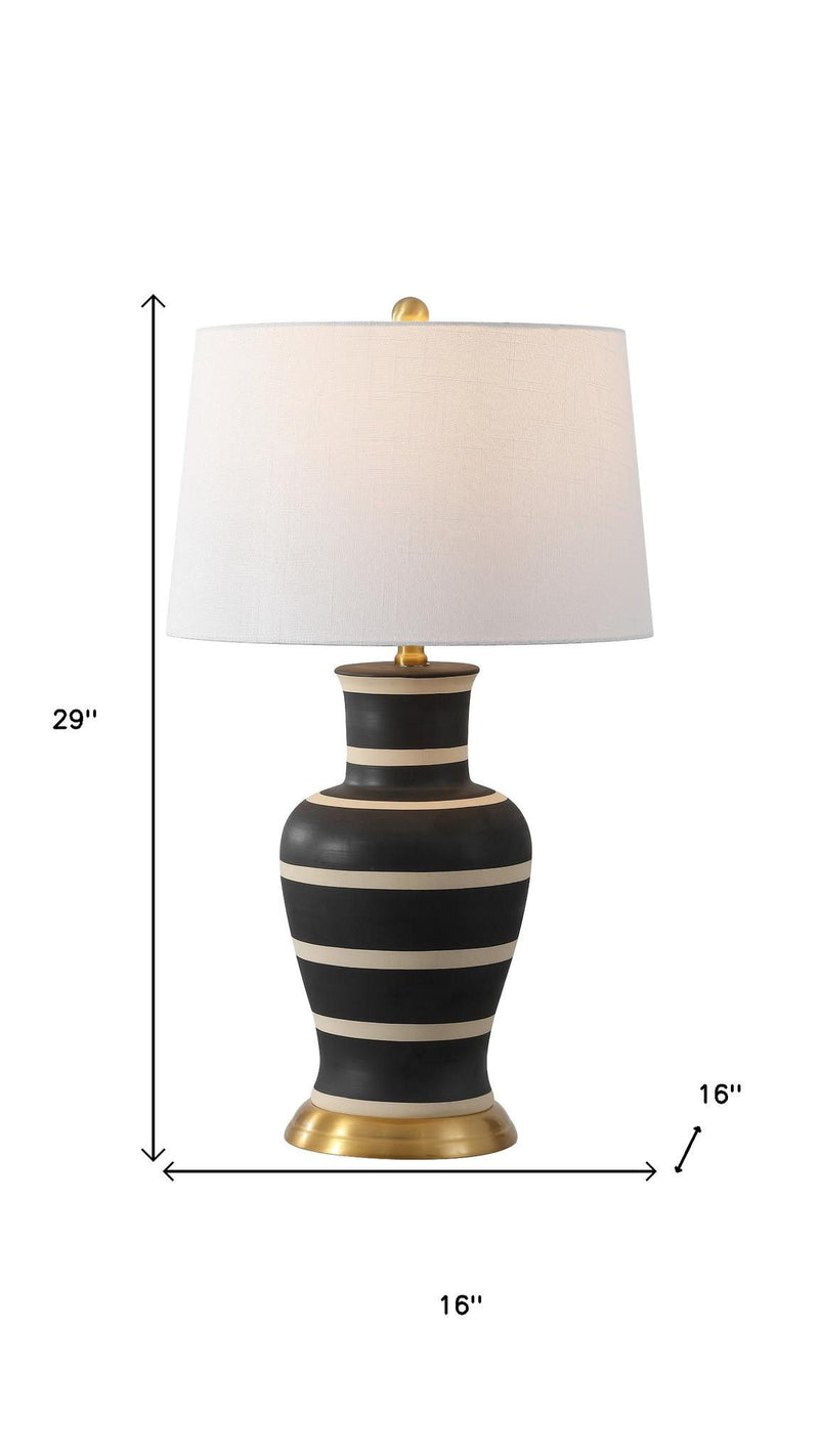 Urn Table Lamp With Drum Shade - Black / Gold