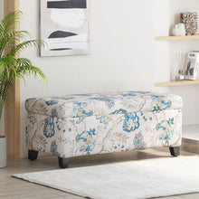 Load image into Gallery viewer, Luxury Storage Ottoman With Floral Patterned Fabric, Soft Close Hinges, Functional Footrest &amp; Seat - Blue Flower / Blue Multi
