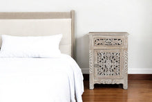 Load image into Gallery viewer, One Drawer One Door Floral Carved Nightstand - Gray
