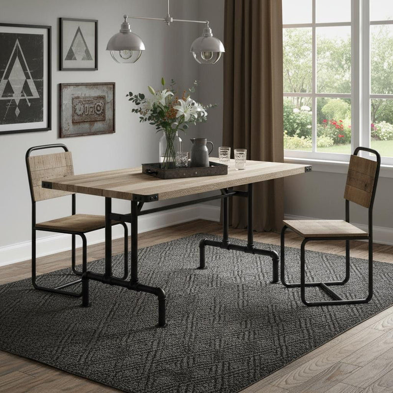 Wood Iron Trestle Base Dining Table - Oak / Black