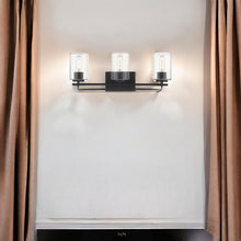 Load image into Gallery viewer, Metal And Textured Glass Three Light Wall Sconce - Black
