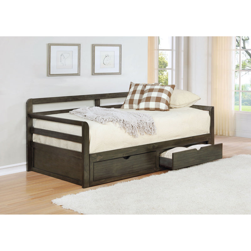 Twin Long 2 Drawer Daybed With Extendable Trundle, Storage Drawers, Fits Standard Mattress - Gray