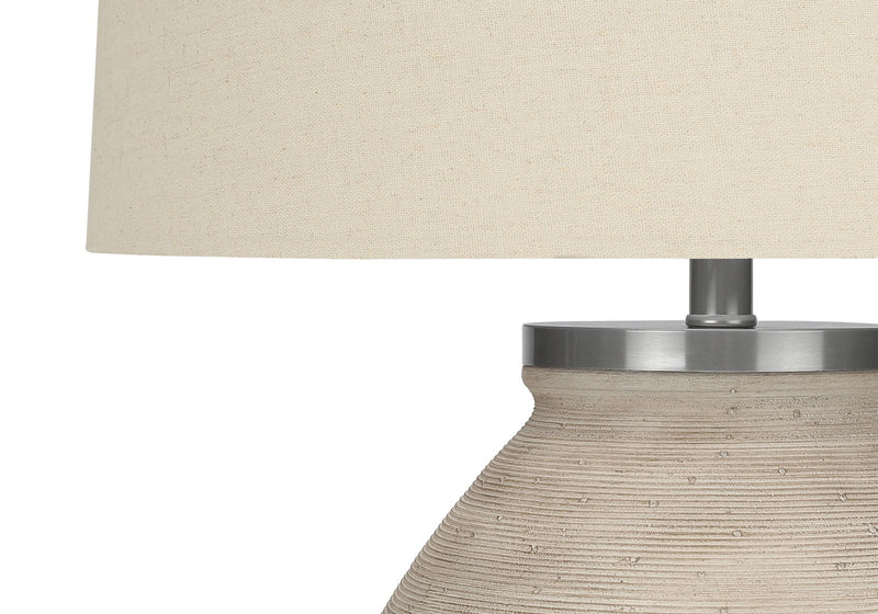 Concrete Round Table Lamp With Beige Drum Shade - Cream