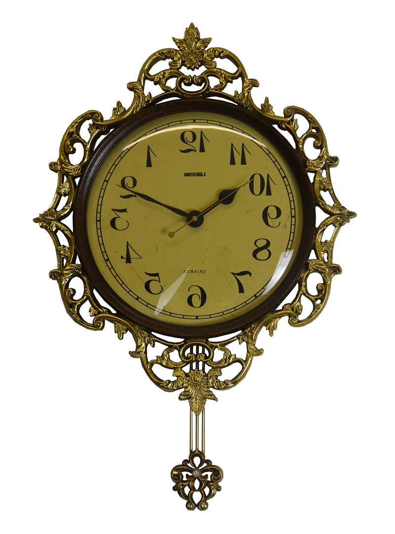 Silent Pendulum Ornate Round Wall Clock - Brown / Gold / Black
