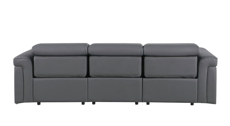 Top Grain Leather Reclining Metal USB Sofa (720430) - Dark Gray