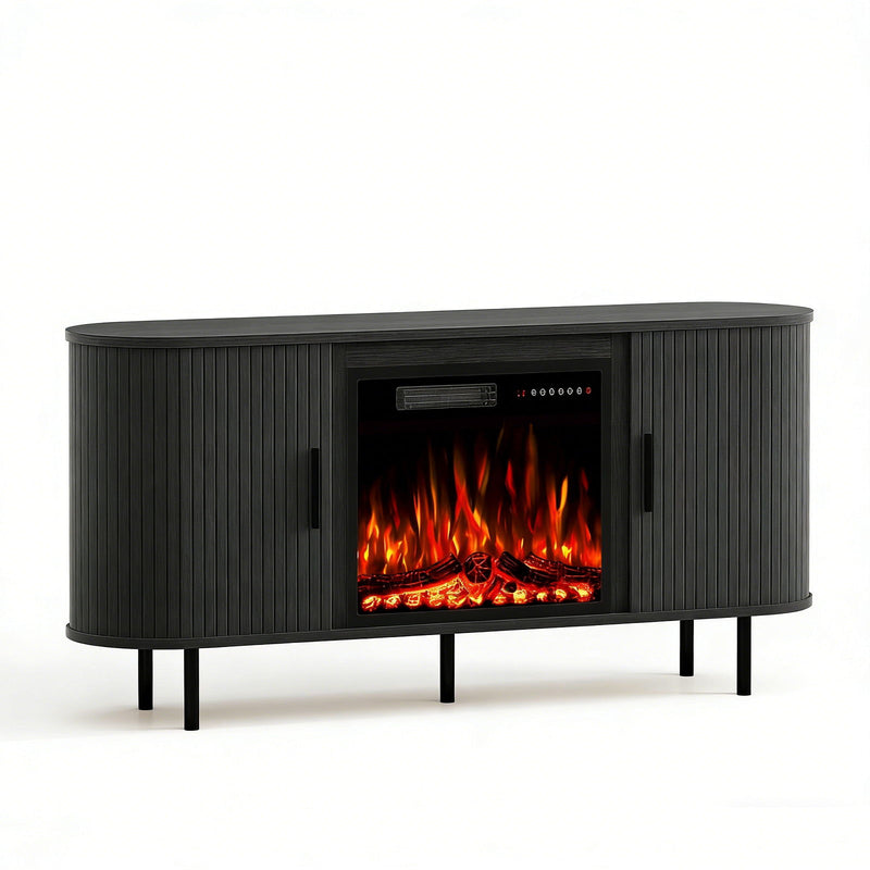 Wood Fireplace Entertainment Center With Fireplace (723789) - Black