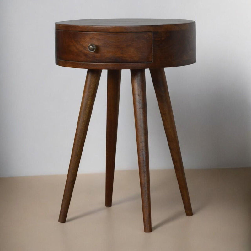 Solid Wood Round One Drawer Nightstand - Chestnut