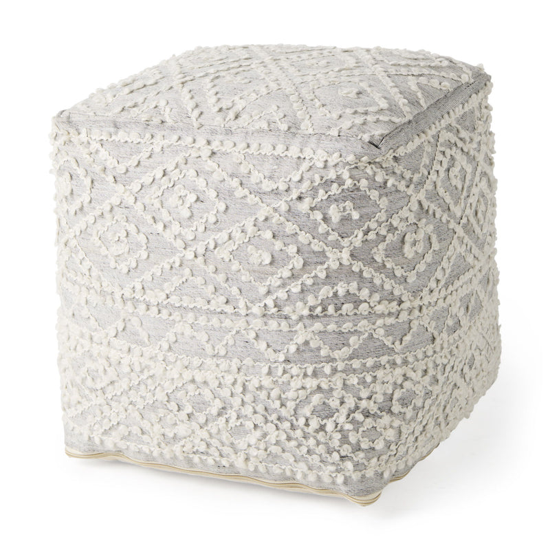 Fabric Geometric Pouf Ottoman - Gray / Cream