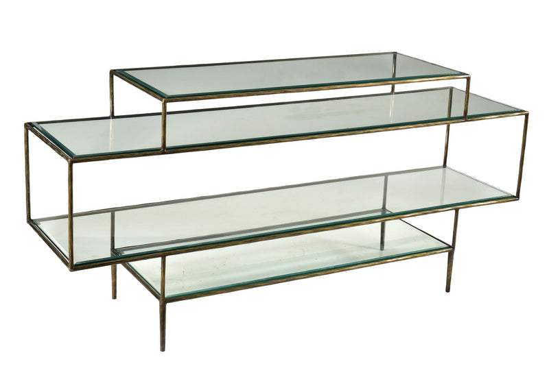 Glass Floor Shelf Console Table With Storage - Clear And Gold