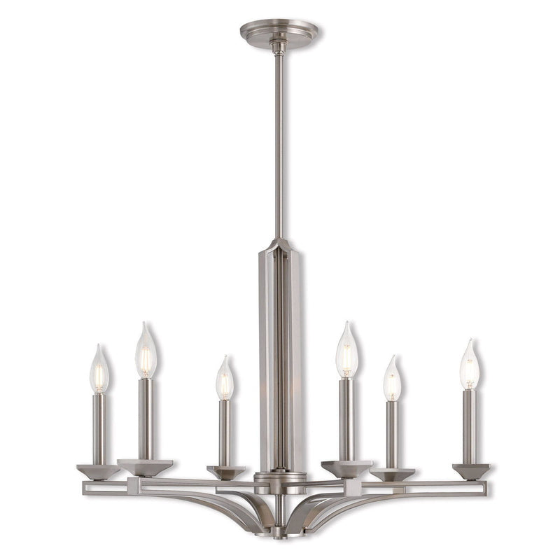 27" Six-Light Dimmable Chandelier With Shades - Nickel