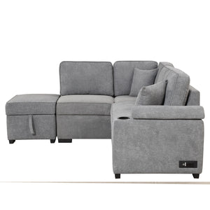 87.4" Sleeper Sofa Bed,2 in 1 Pull Out sofa bed L Shape Couch with Storage Ottoman for Living Room,Bedroom Couch and Small Apartment, Gray