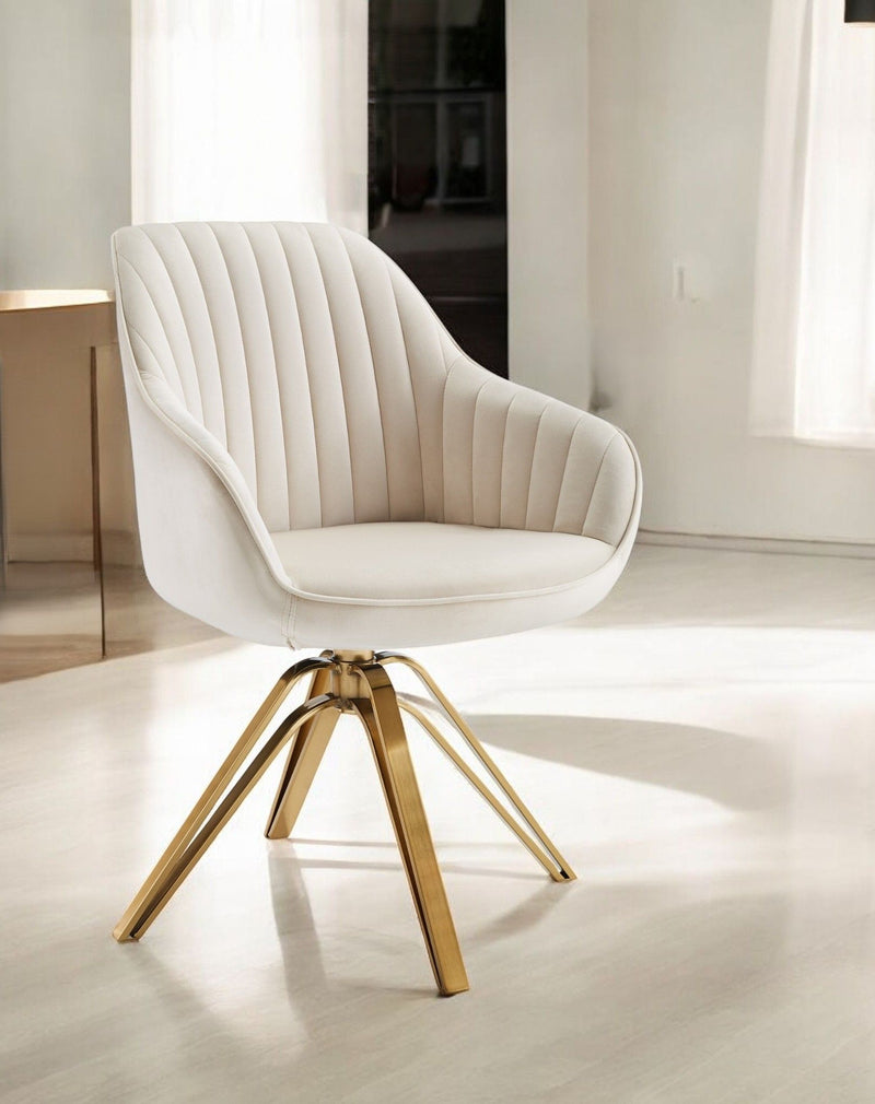Velvet And Gold Swivel Arm Chair 23" - Off White