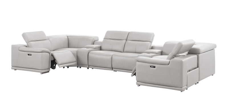 Leather Modular U-Shaped Eight Piece Corner Sectional With Console - Ash / Gray