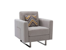 Load image into Gallery viewer, Victoria - Fabric Armchair With Metal Legs, Side Pockets, And Pillow
