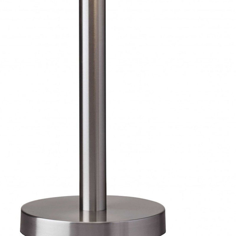 Metal Two Light Bedside Table Lamp With White Drum Shade - Silver