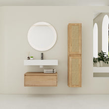Load image into Gallery viewer, Modern Imitative Wall Mounted Bathroom Vanity With Resin Sink &amp; 2 Side Cabinet, Soft Close Drawer - Imitative Oak
