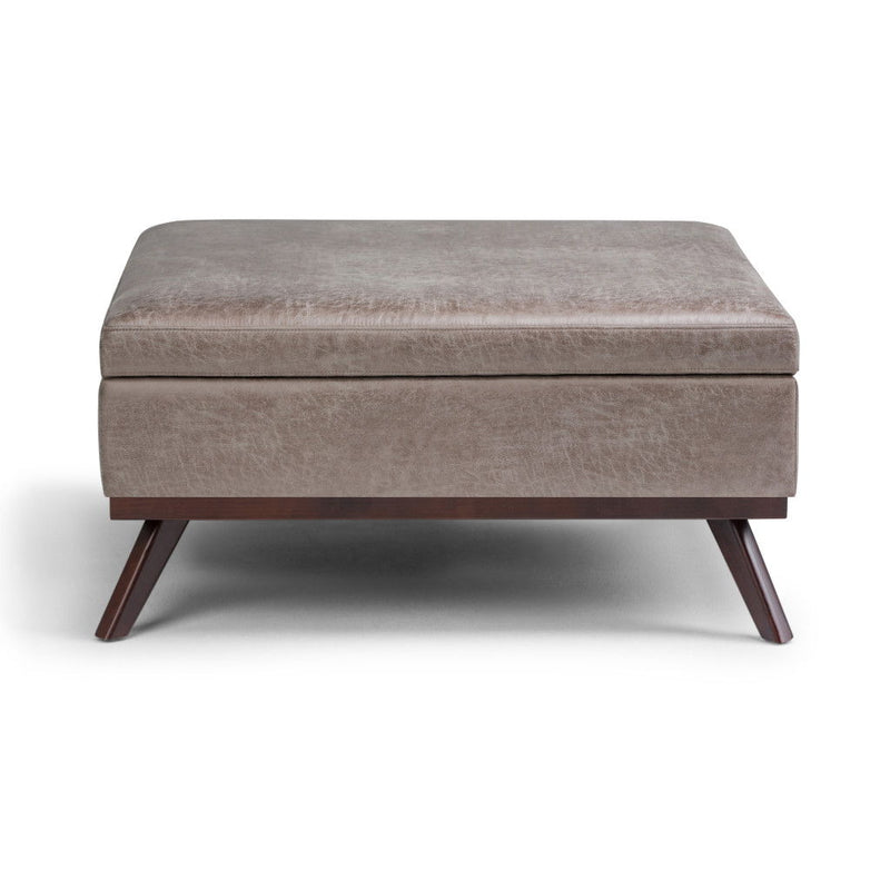 36" Leather Cocktail Ottoman With Storage - Gray / Brown