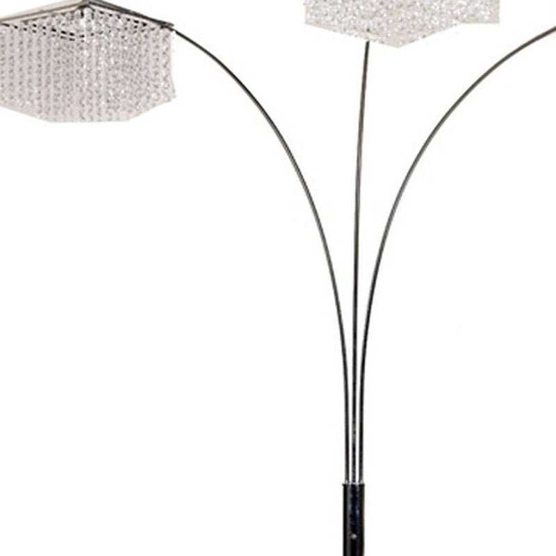 Floor Lamp With Three Hanging Crystal Shades - Silver