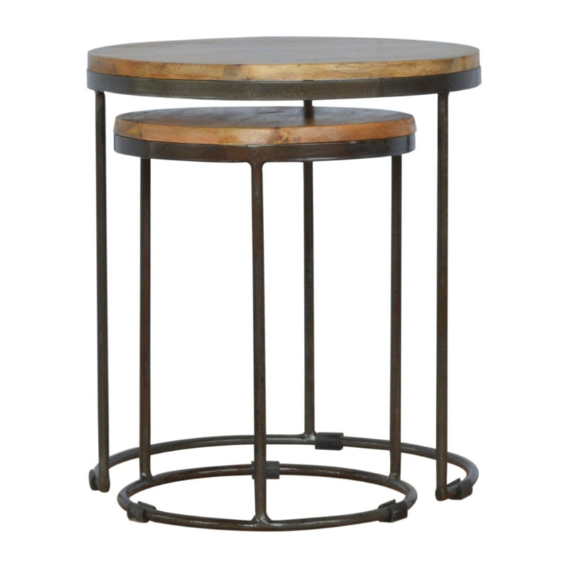 Solid Wood Round Footstool (Set of 2) - Brown