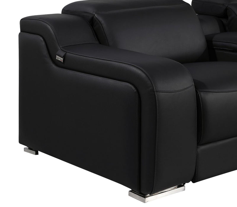 Italian Leather Power Reclining U Shaped Twelve Piece Corner Sectional With Console - Black