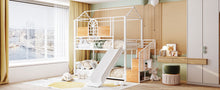 Load image into Gallery viewer, Twin Over Twin Metal Bunk Bed, Metal Housebed with Slide and Storage Stair, White with White Slide
