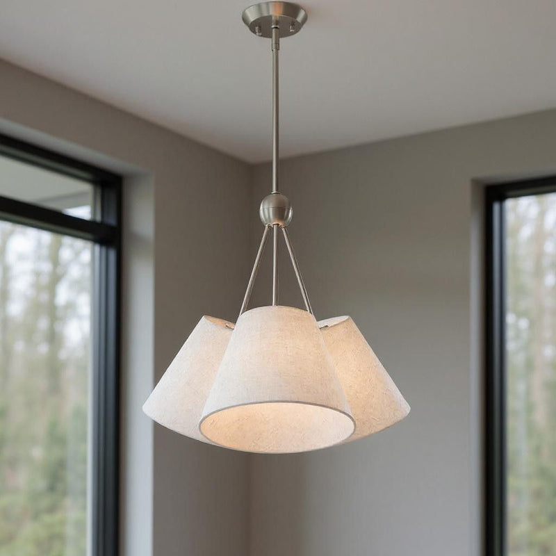 21" Three-Light Dimmable Chandelier With Shades - Nickel