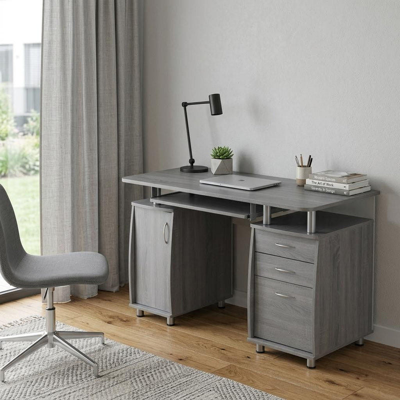 Pedestal Computer Desk With Three Drawers (723749) - Gray