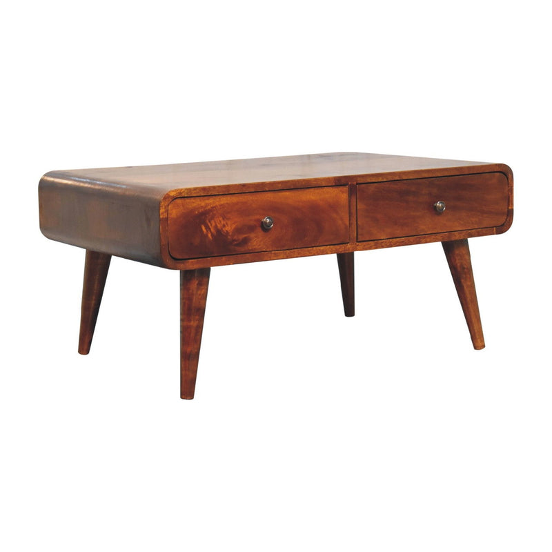 Solid Wood Coffee Table With Four Drawers - Chestnut