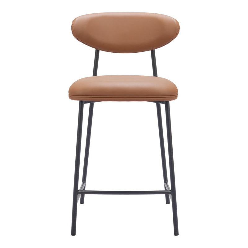 25" Faux Leather And Steel Low Back Counter Height Bar Chairs (Set of 2) - Brown / Black