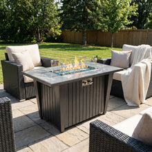 Load image into Gallery viewer, Morden Steel Fire Pit Table With Marble Tile Tabletop, Glass Wind Guard And Lid
