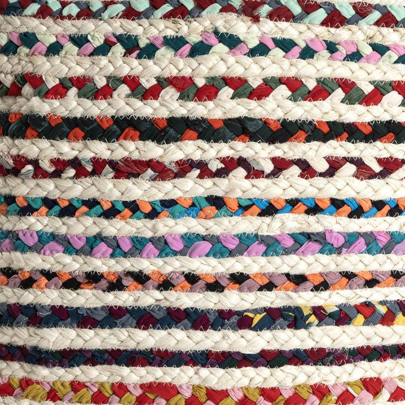 Braided Jute Blend Striped Pouf Ottoman - Rainbow