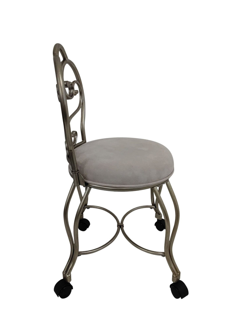 Microfiber Upholstered Metal Round Bench - Cream / Silver