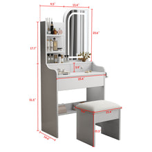 Load image into Gallery viewer, Fashion Vanity Desk With Mirror And Lights For Makeup, Hair Dryer Holder And Chair, Adjustable Lighting - White

